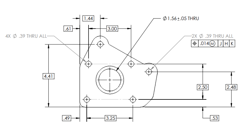 Caliper mount GD&T drawing detail